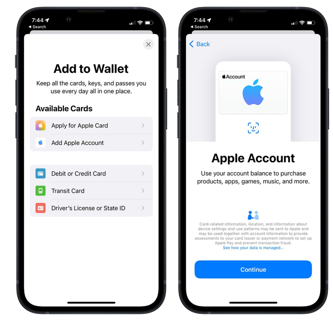宁安苹果手机维修分享iOS 15.5钱包App如何添加 Apple 账户 